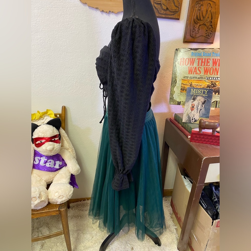 Fairycore Whimsigoth Ren Faire Bubble Sleeve Ruched Crop Top & Tulle Skirt M/L - Picture 2 of 16